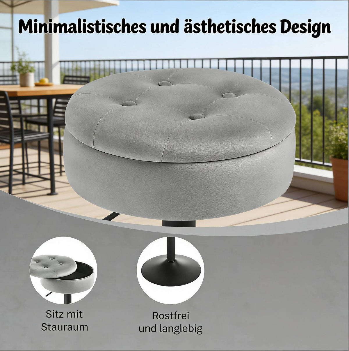 BARHOCKER höhenverstellbar 60,5–79,5 cm mit Stauraum, 360° drehbar, Hellgrau - Hellgrau, Metall (39/79.5/39cm) - MIVRAY