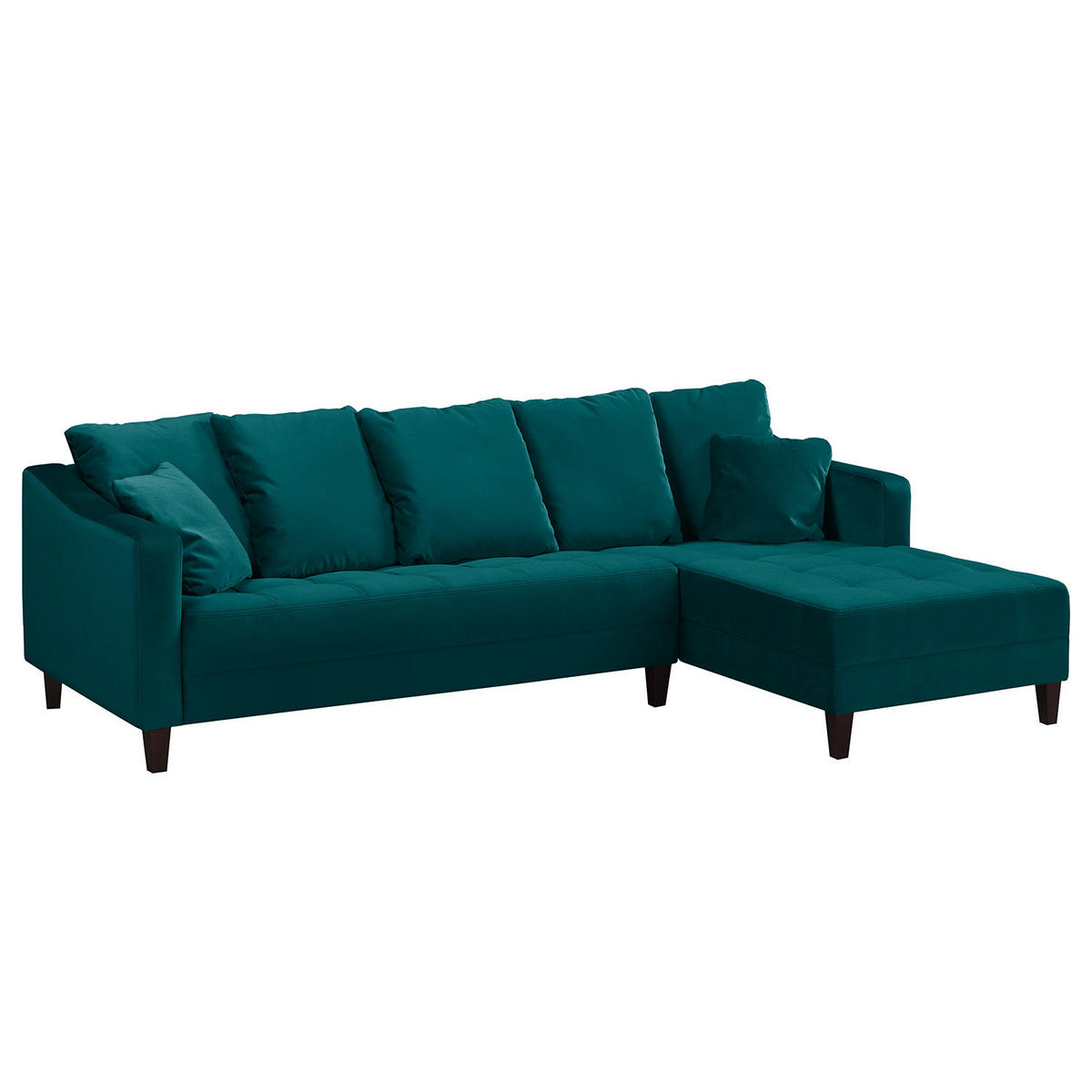 ECKSOFA mit Ottomane - Samt - Türkis, Textil (254/165cm) - home24