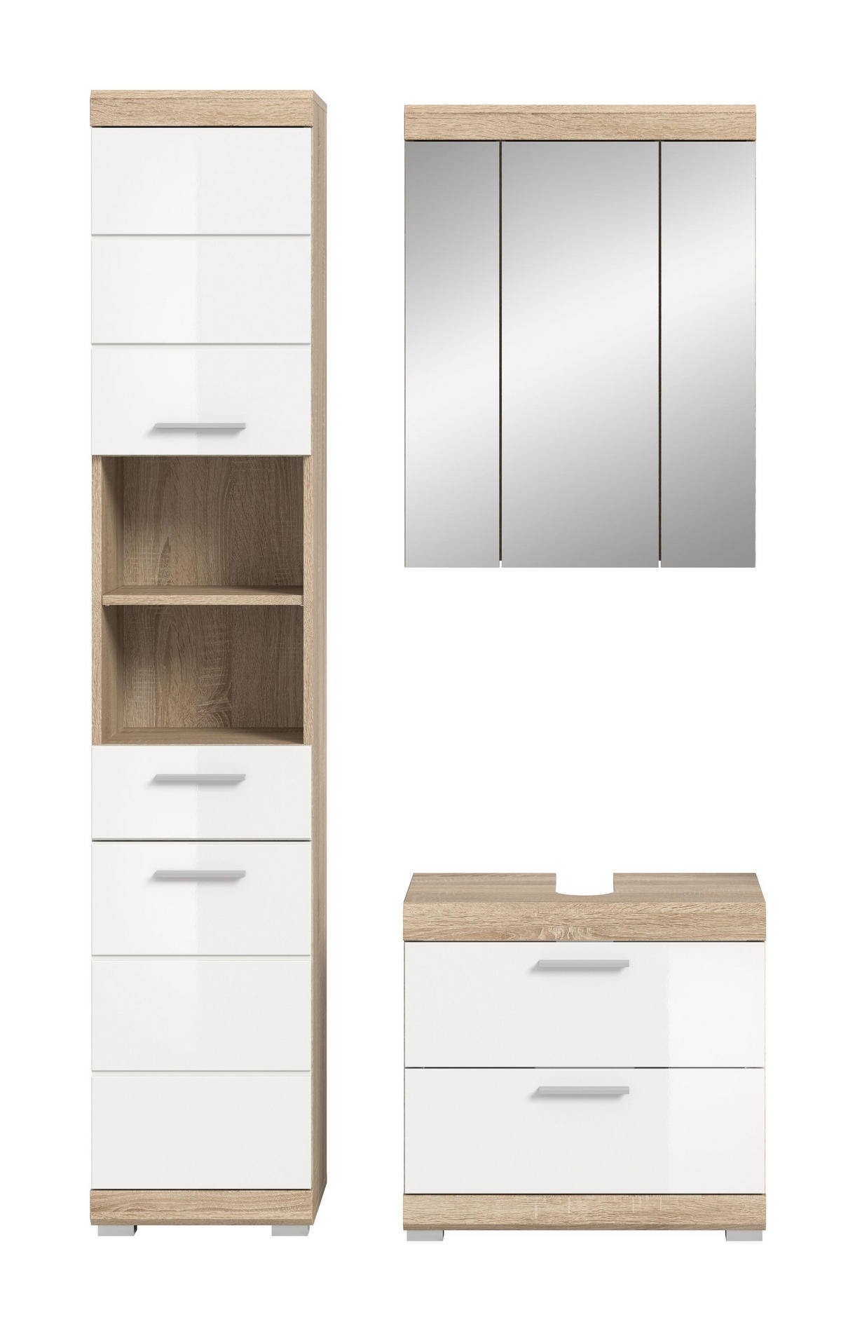 BADKOMBINATION 3tlg. Lambada Bad in Sonoma Eiche hell und weiß hochglanz B/H/T: 112x191x34 cm - Sonoma Eiche, Holz (112/191/37cm)