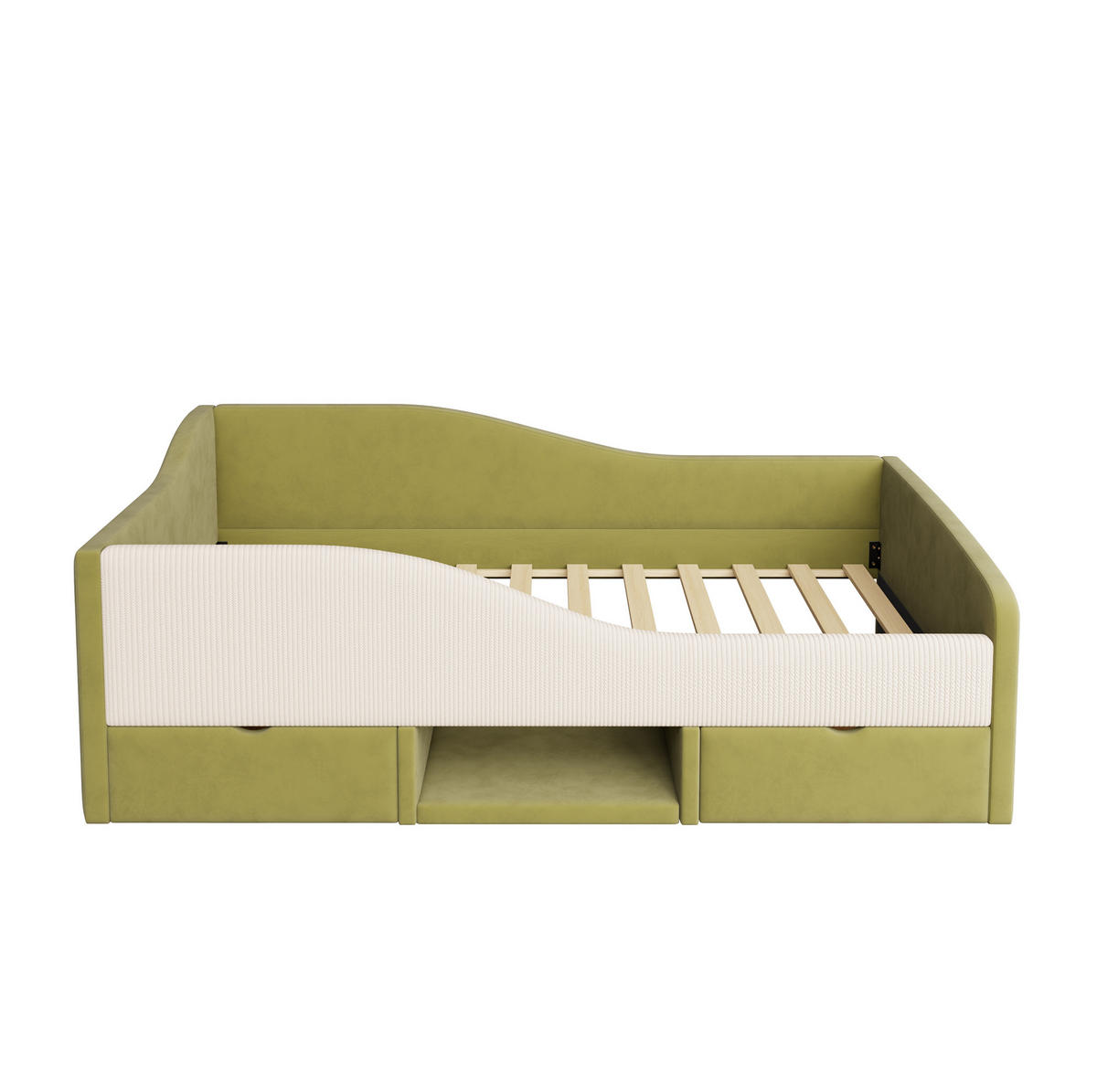 POLSTERBETT 90/190 cm Grün/Elfenbein aus Samt mit 2 Schubladen - Grün, Textil (90/190cm) - OKMYHOME
