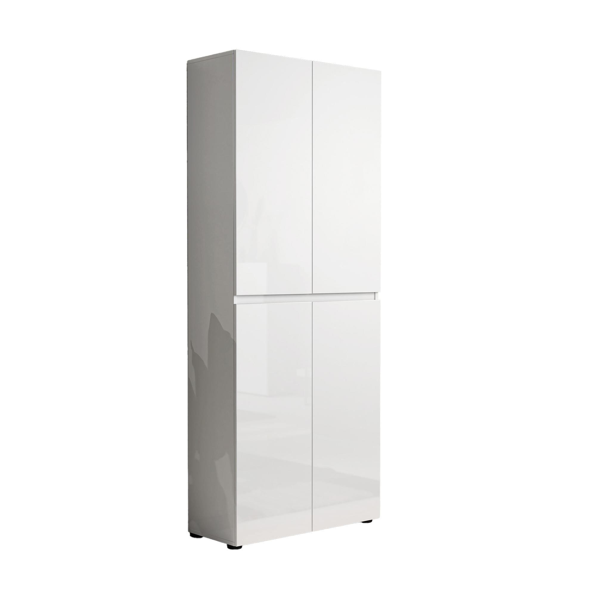 SCHUHSCHRANK Glänzendes Weiß 34/80/200 cm - Weiß, Holzwerkstoff (80/200/34cm) - DMORA