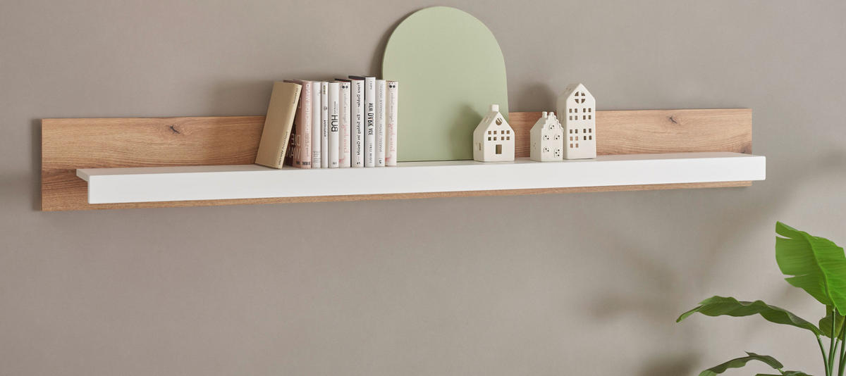 WANDBOARD weiß matt, Evoke Eiche, Wandregal 198 cm - Eichefarben/Weiß, Holzwerkstoff (198/22/20cm) - Furn.Design