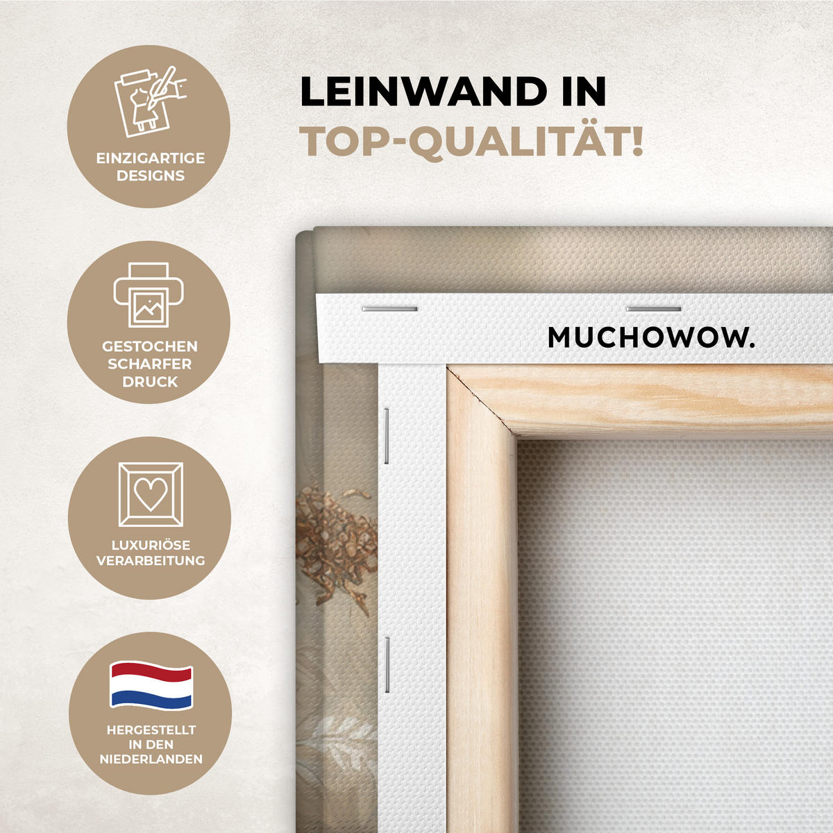 LEINWANDBILD Löwe - Wildtiere - Pflanzen - Natur - Blumen Wanddeko Schlafzimmer 60x90 cm - Beige, Textil (60/90cm) - MuchoWow