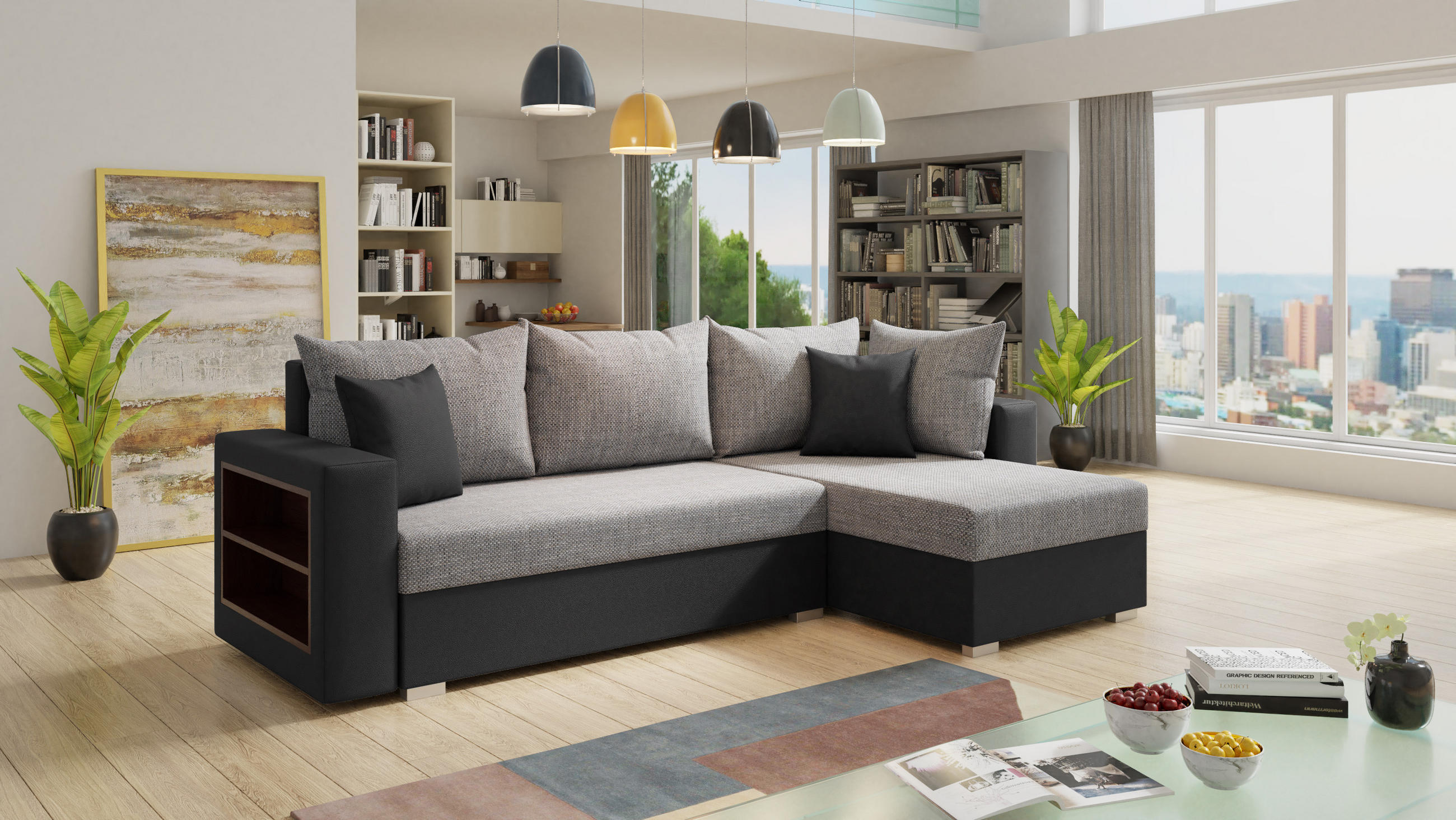ECKSOFA Lord, Seite: Rechts - Schwarz/Grau, Holz/Textil (238/141cm) - Sofnet