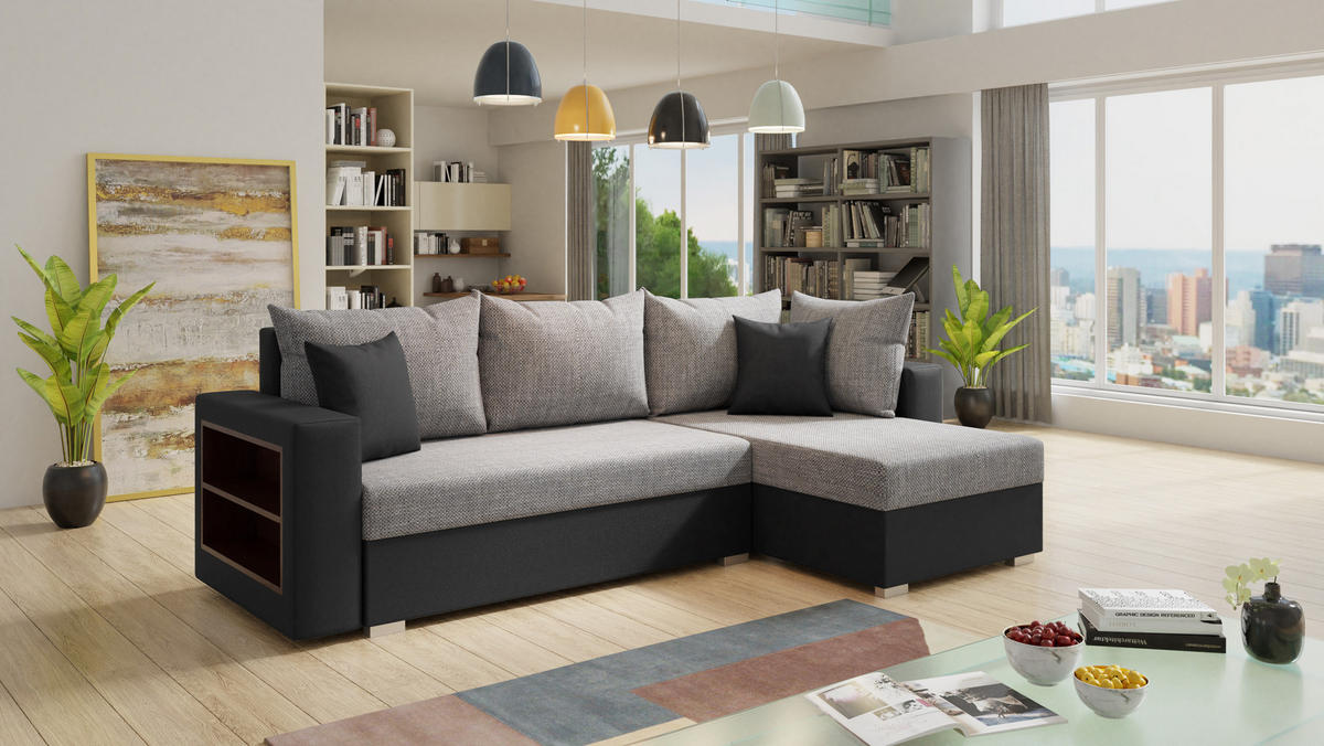 ECKSOFA Lord, Seite: Rechts - Schwarz/Grau, Holz/Textil (238/141cm) - Sofnet
