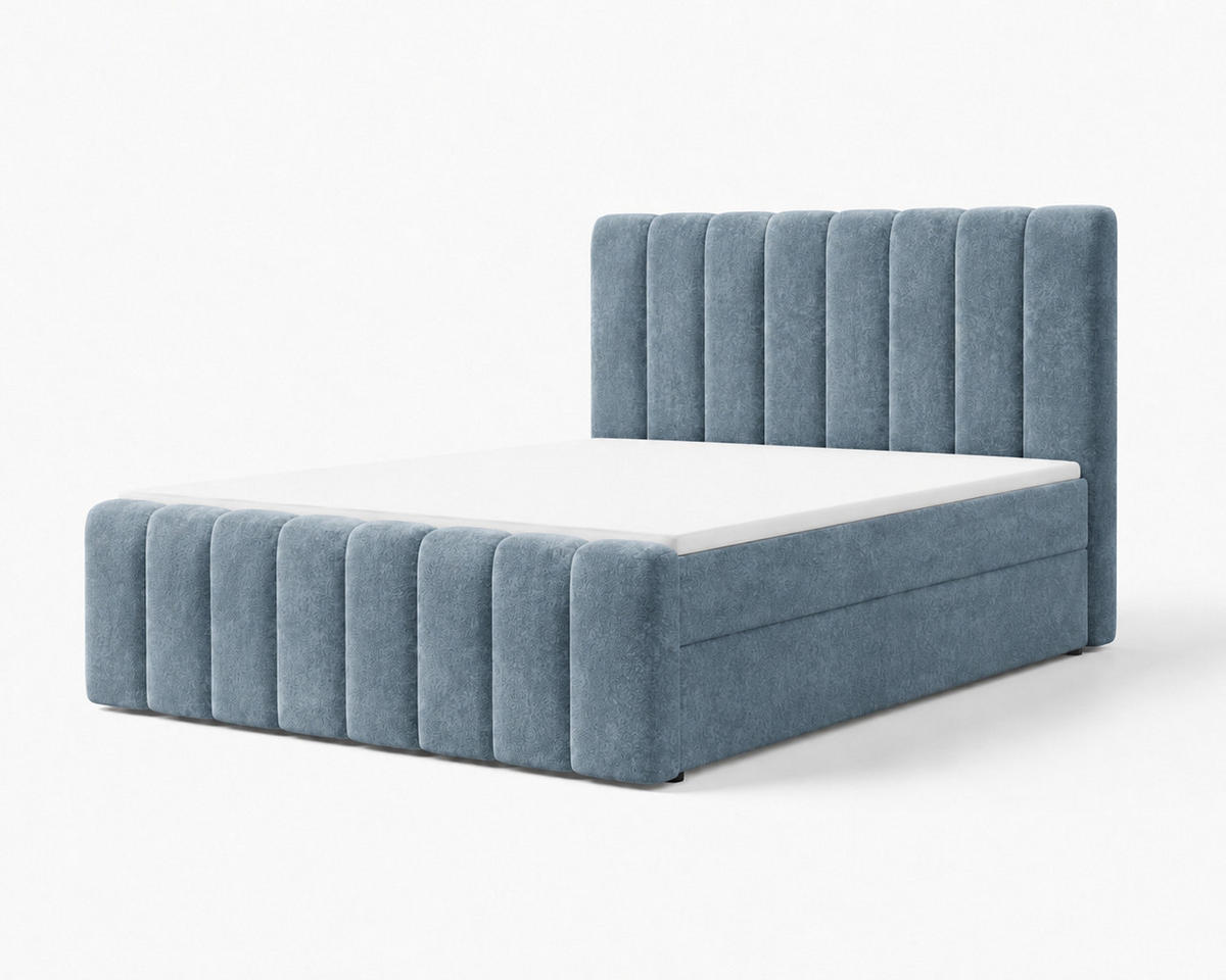 BOXBETT 01 BIS 160 x 200 cm - Vibe - Modernes Polsterbett mit Bettkasten inkl. PU-Schaum-Topper und Federmechanismus - Blau, Holz (160/200cm) - ROYAL24_MARKT