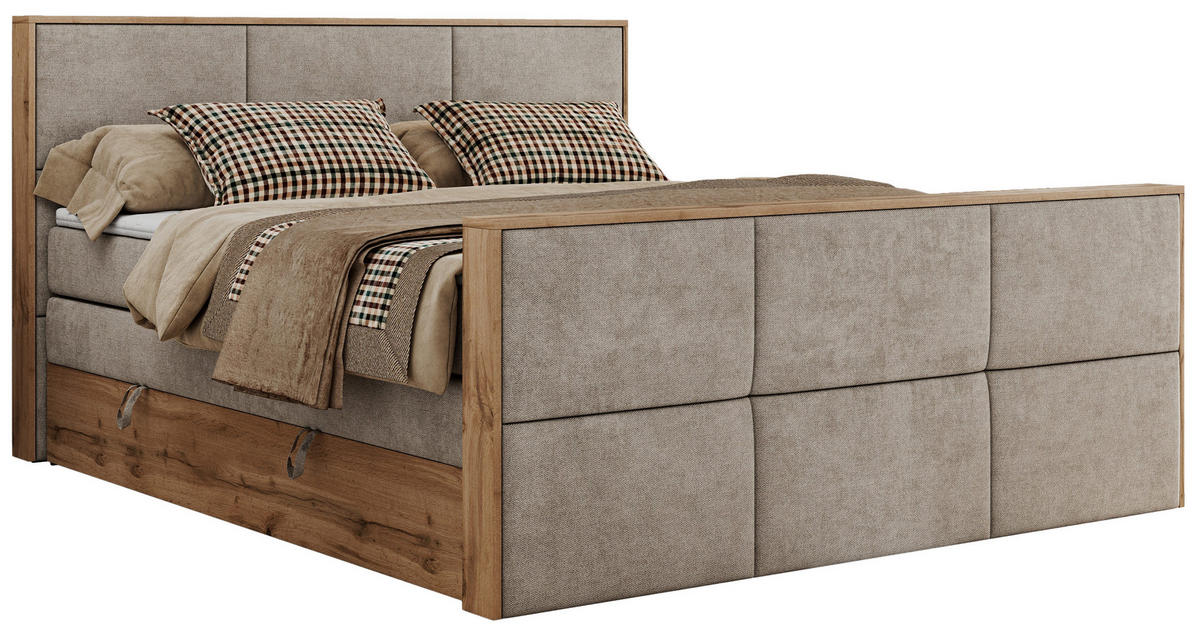 BOXSPRINGBETT ALBERO 2 KING DUO 140/200 Beige Strukture - H3 - Beige, Holz/Textil (140/200cm) - MKS