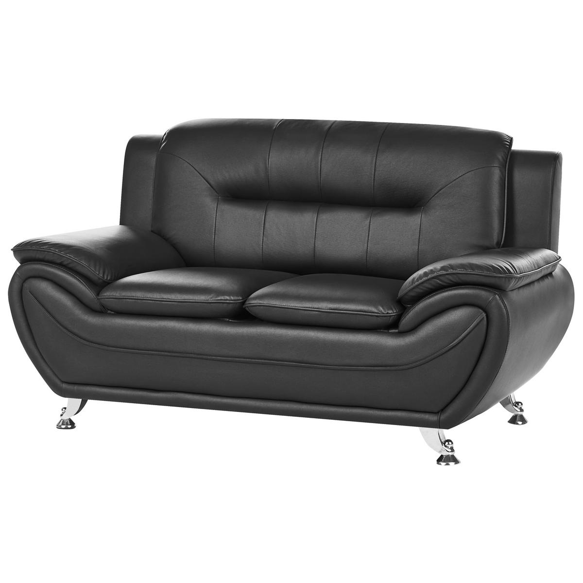 2-SITZER-SOFA Kunstleder Schwarz Leira - Silberfarben/Schwarz, Kunststoff (147/86/78cm) - Beliani