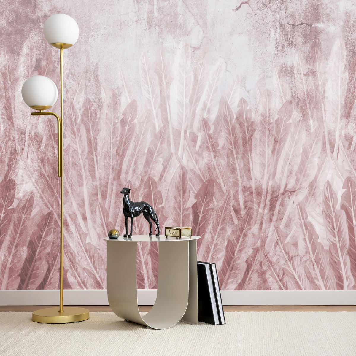 FOTOTAPETE für Wohnzimmer Beton Bananenblätter Retro Rosa Pflanzen 300x210 - Rosa, Papier (300/210cm) - Muralo