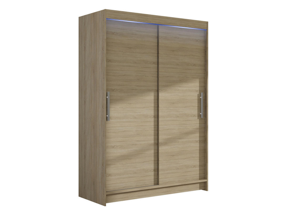 KLEIDERSCHRANK Miami I, mit RGB LED Beleuchtung - Silberfarben/Sonoma Eiche, Holzwerkstoff/Kunststoff (120/200/58cm) - MIRJAN24