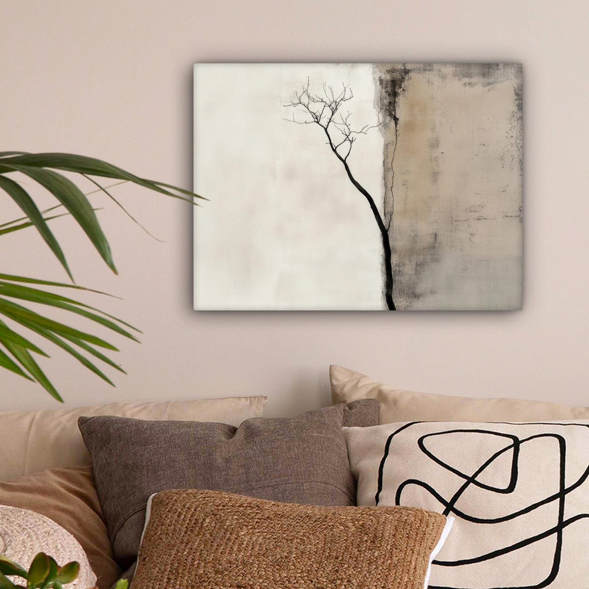 OBRAZ NA PLÁTNĚ Wabi sabi - Rostlina - Béžová 40x30 cm - šedohnědá, textil (40/30cm) - MuchoWow