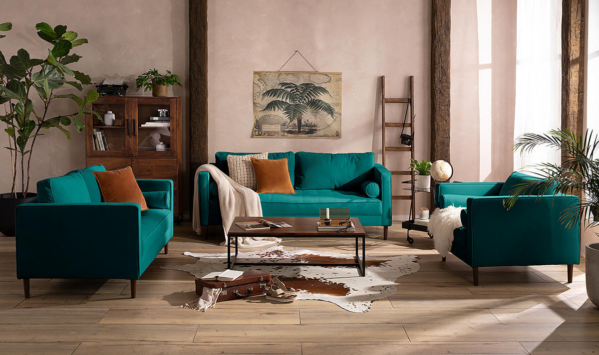 2-SITZER SOFA - Samt - Petrol, Textil (150/80/86cm) - home24