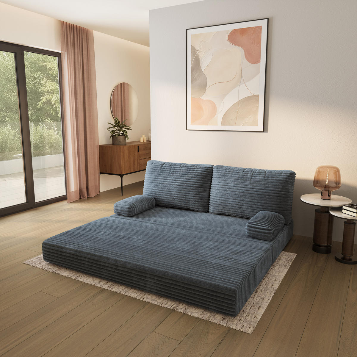 POHOVKA z pěny SILAR s funkcí spaní Manšestrová látka Šedá - šedá/šedohnědá, textil (170/86/80cm) - MASSENO