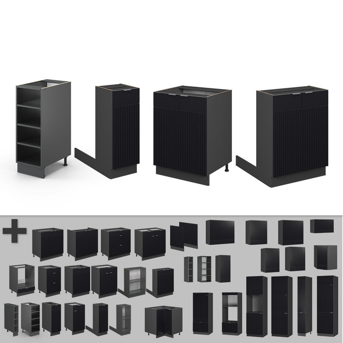 KUCHYŇSKÝ OSTROV Fame-Line, černé pruhy, 90 cm bez pracovní desky - černá/antracitová, kompozitní dřevo (90/82/60cm) - Vicco