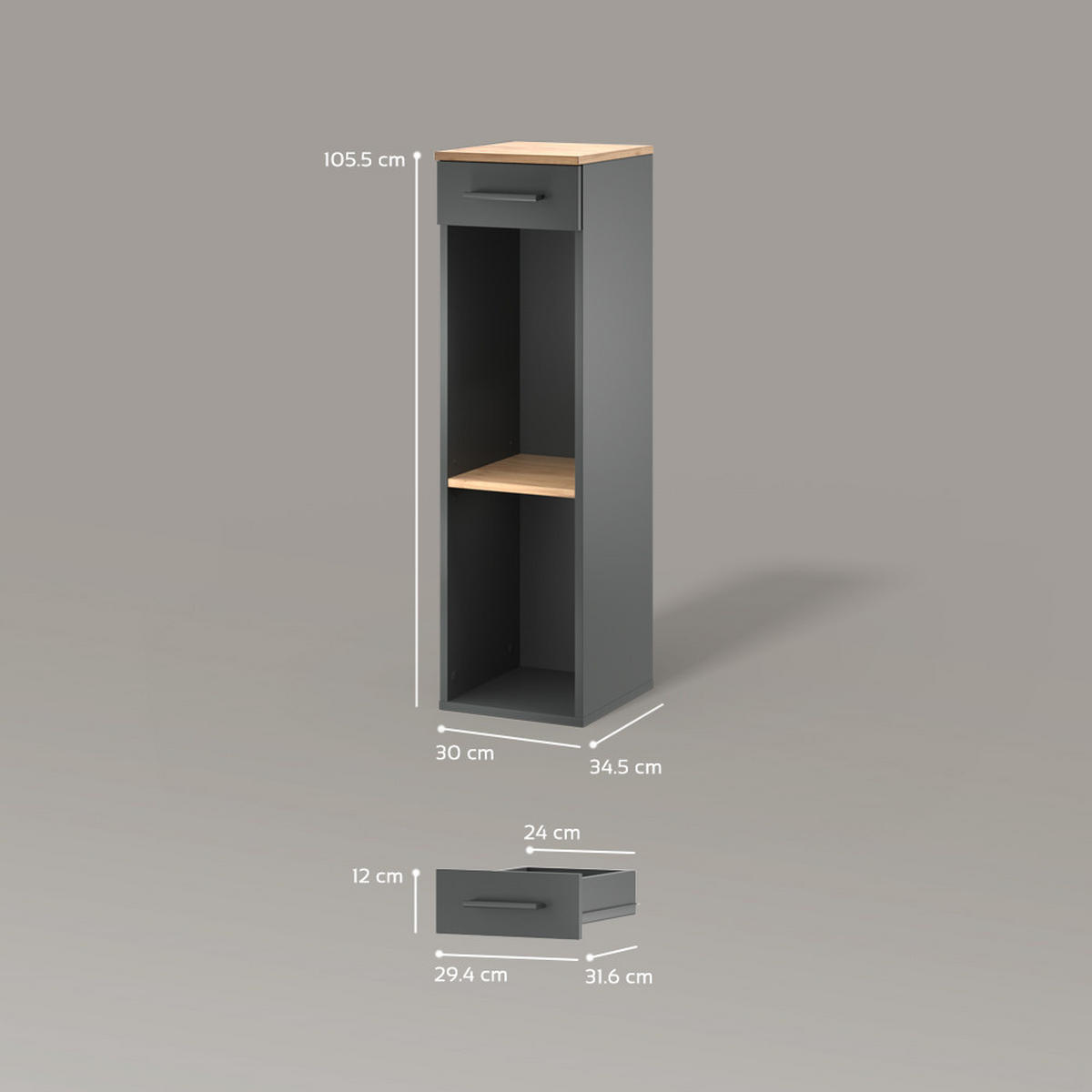 WEINREGAL Regusa Goldkraft Eiche/Anthrazit 30 x 106 cm - Honigeiche/Anthrazit, Holzwerkstoff (30/106/34.5cm) - Livinity®