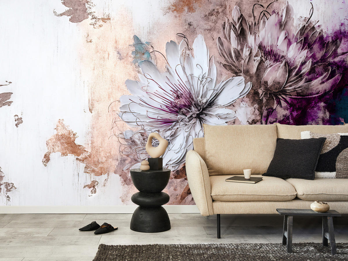 FOTOTAPETA Pre Obývaciu Izbu Kvety Listy Abstrakcia 200 x 140 cm - sivá/biela, papier (200/140cm) - Muralo