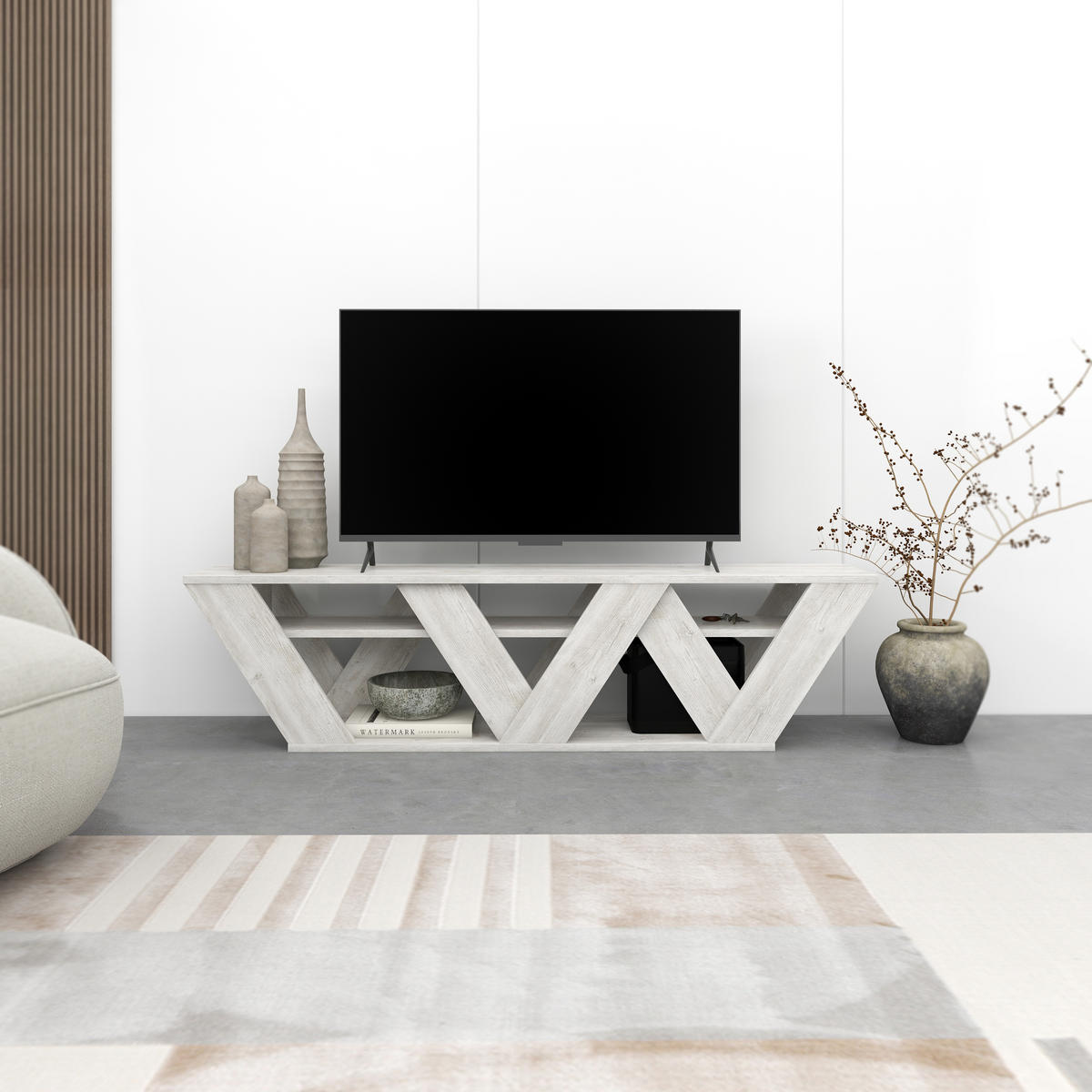 LOWBOARD Ralla Antik Weiß 158/40/30 cm - Creme, Holzwerkstoff (158/40/30cm) - Decortie