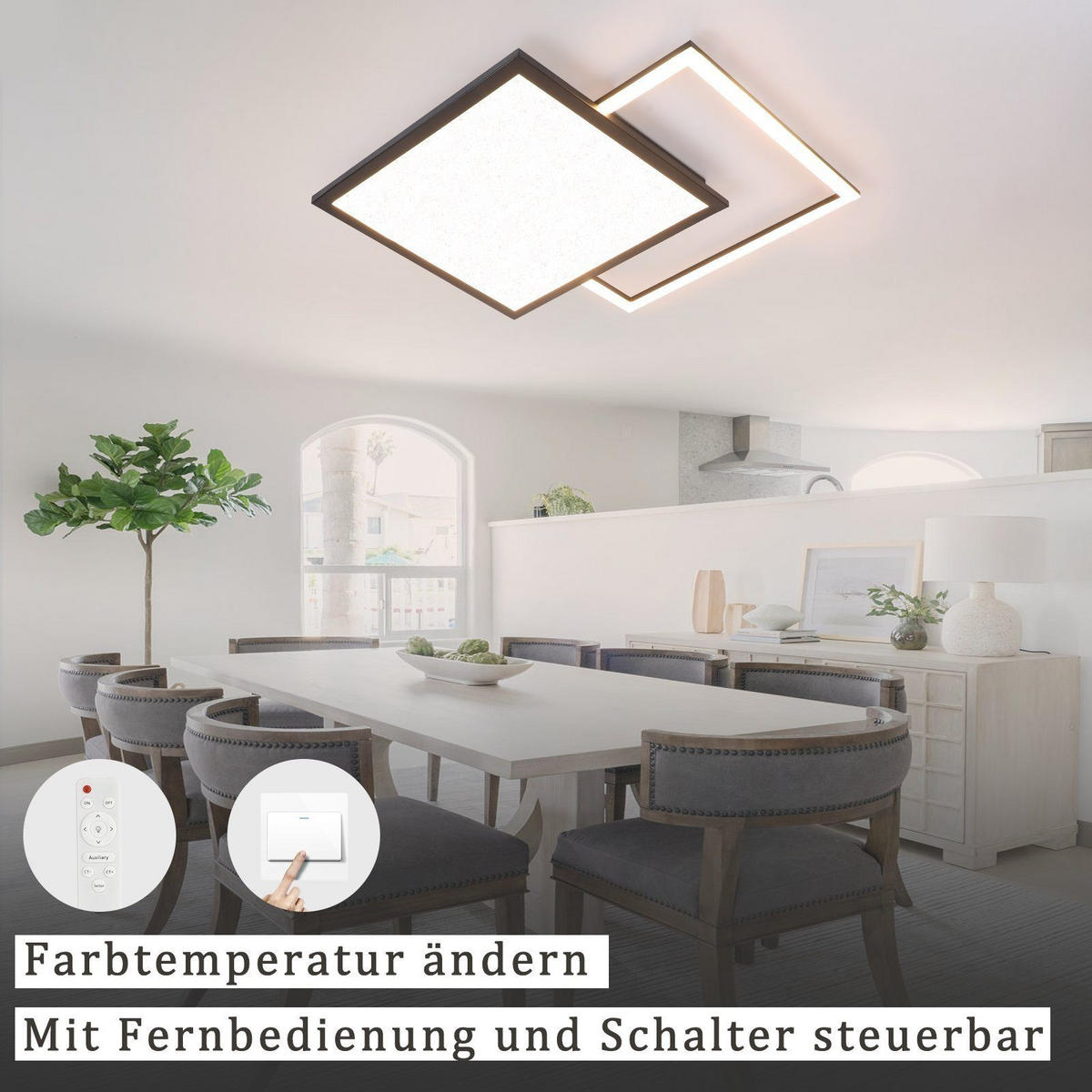 LED-DECKENLEUCHTE Carl 53/53/5 cm - Schwarz, Metall (53/53/5cm) - Nettlife
