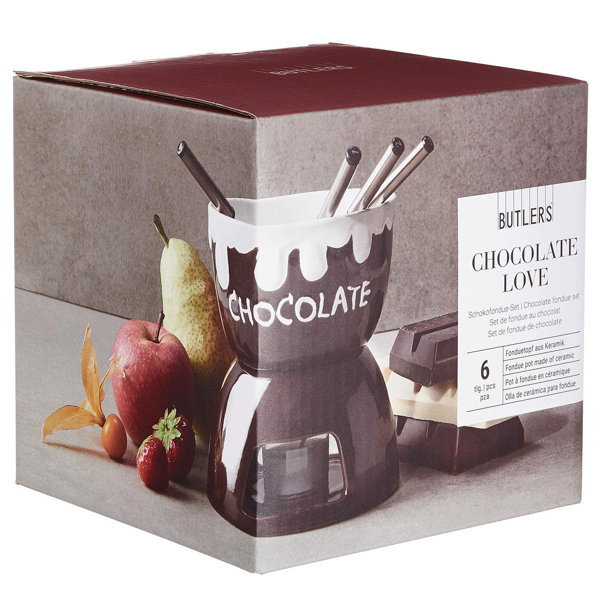 SCHOKOLADEN-FONDUE (12er Set) Chocolate Love - Braun, Metall (12/15cm) - Butlers