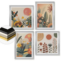 WANDBILDER 4er Set - 50x50 cm & 40x60 cm Silberner Rahmen - Boho-Pflanzenmuster - Silberfarben, Kunststoff (50/50cm) - ArtPrintCave