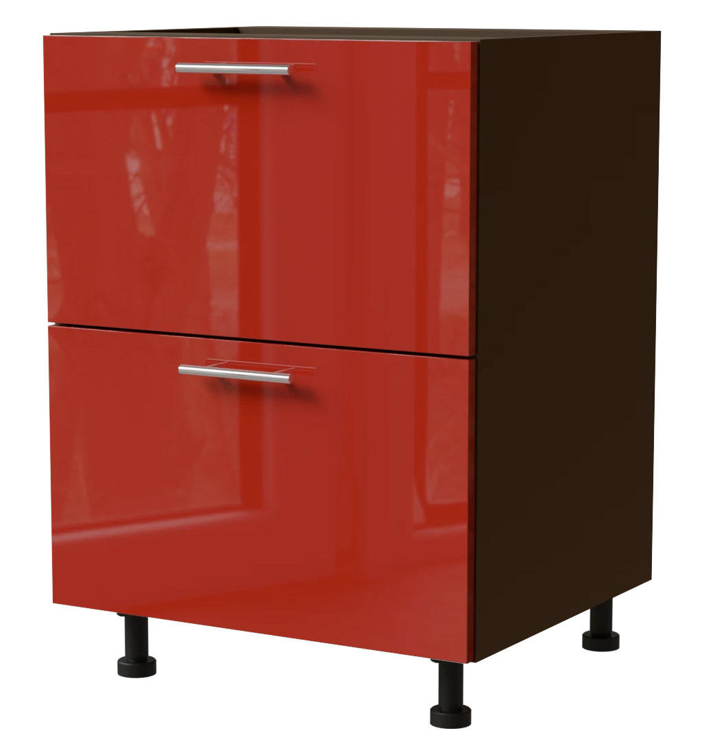 SCHUBLADENUNTERSCHRANK Brerra D2A/60/1A Korpus lava / Front RAL 3002 karminrot Hochglanz 60 / 50 / 82 cm - Dunkelgrau/Rot, Holz/Holzwerkstoff (60/82/50cm) - Feldmann-Wohnen