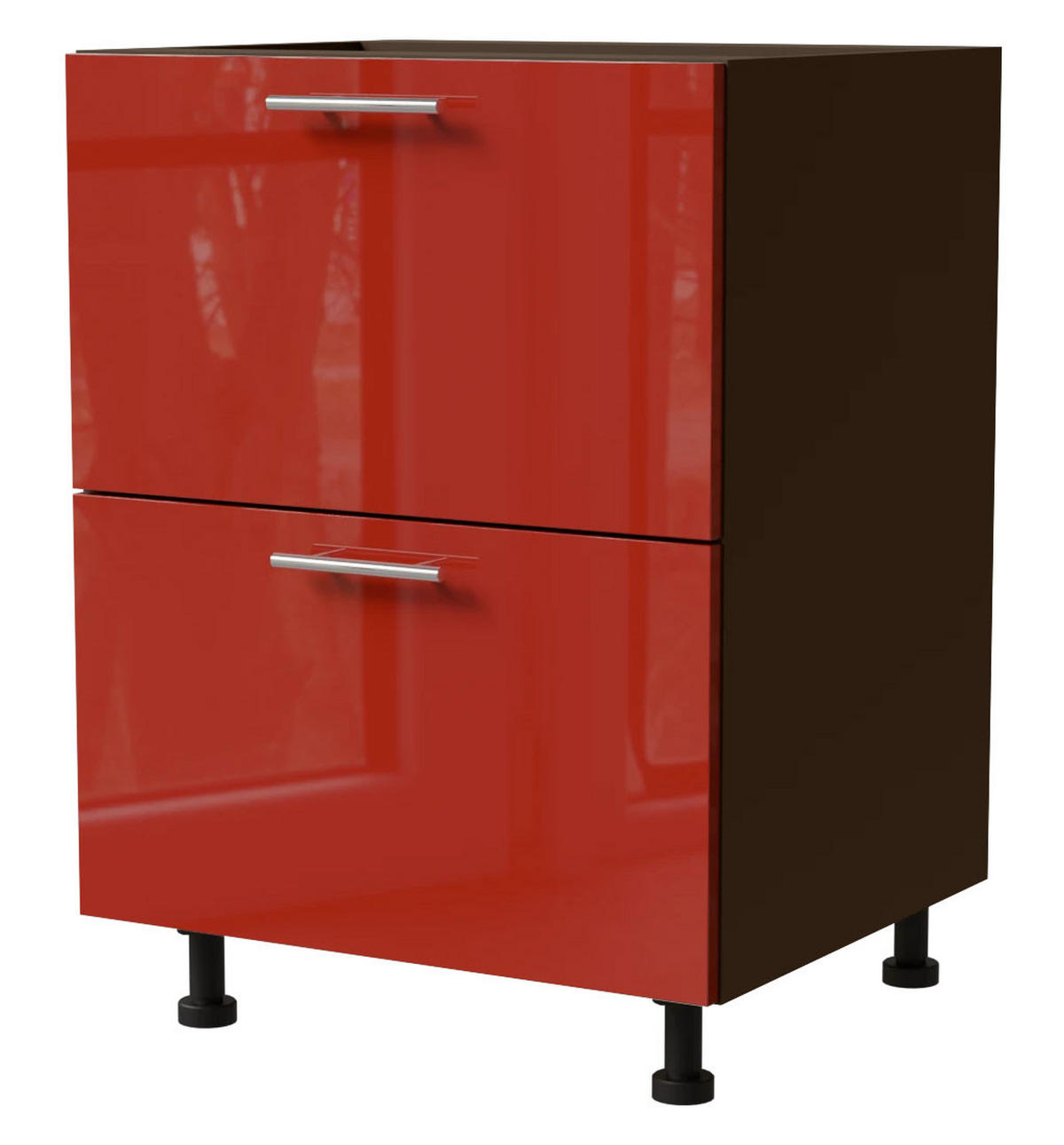 SCHUBLADENUNTERSCHRANK Brerra D2A/60/1A Korpus lava / Front RAL 3002 karminrot Hochglanz 60 / 50 / 82 cm - Dunkelgrau/Rot, Holz/Holzwerkstoff (60/82/50cm) - Feldmann-Wohnen