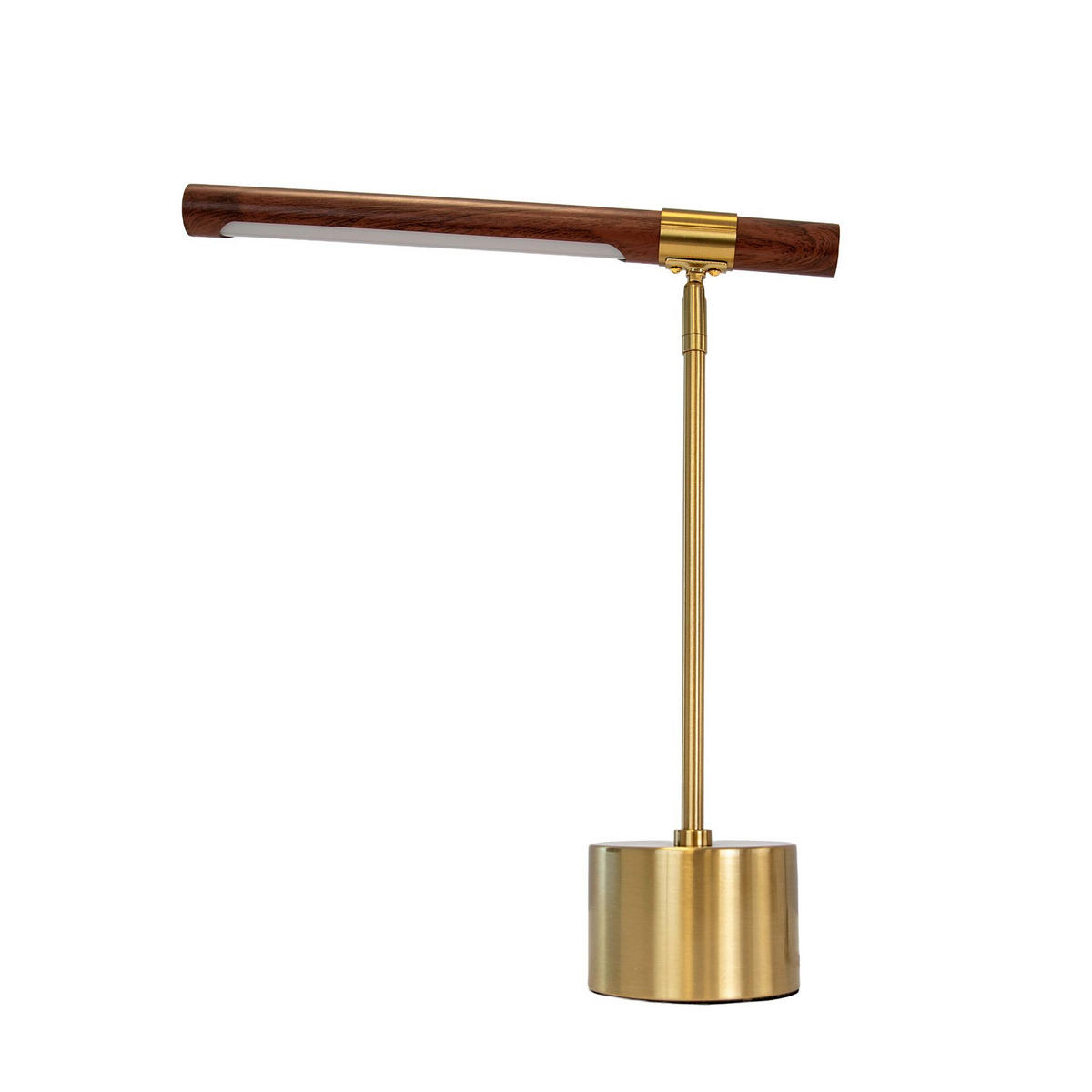 TISCHLEUCHTE aus Stahl in Nussbaumoptik und poliertem goldfarbenem Stahl 40/12/50 cm - Goldfarben, Metall (12/40/50cm) - The Lumine