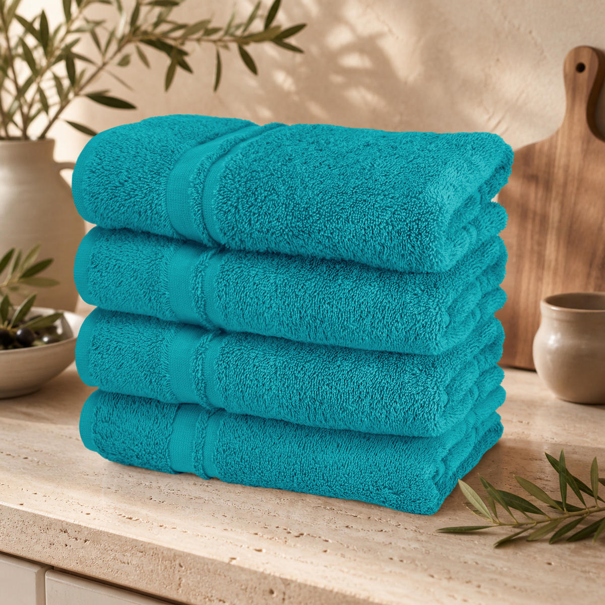 FROTTEE Küchenhandtücher 50x50 cm, 4er Set, Nautic Grün - Smaragdgrün, Textil (50/50cm) - Lashuma