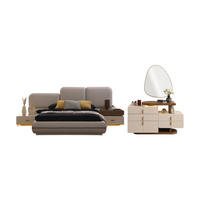 BETTANLAGE VALENICA Schlafzimmer-Set, 4-teilig, Beige, Bett mit Kopfteil 2 Nachttischen und Kommode - Beige, Leder/Holzwerkstoff (160/200cm) - Villa Möbel