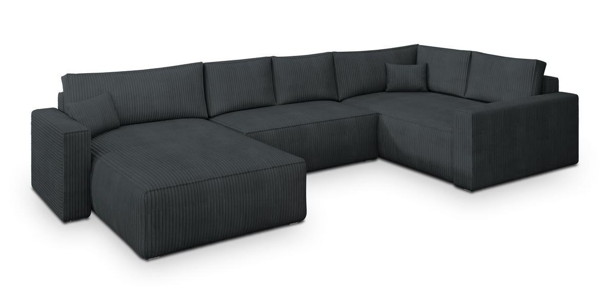 WOHNLANDSCHAFT VELAMI R-S Graphitfarben Kordstoff mit Schlaffunktion - Graphitfarben, Holz (365/83/194cm) - MASSENO