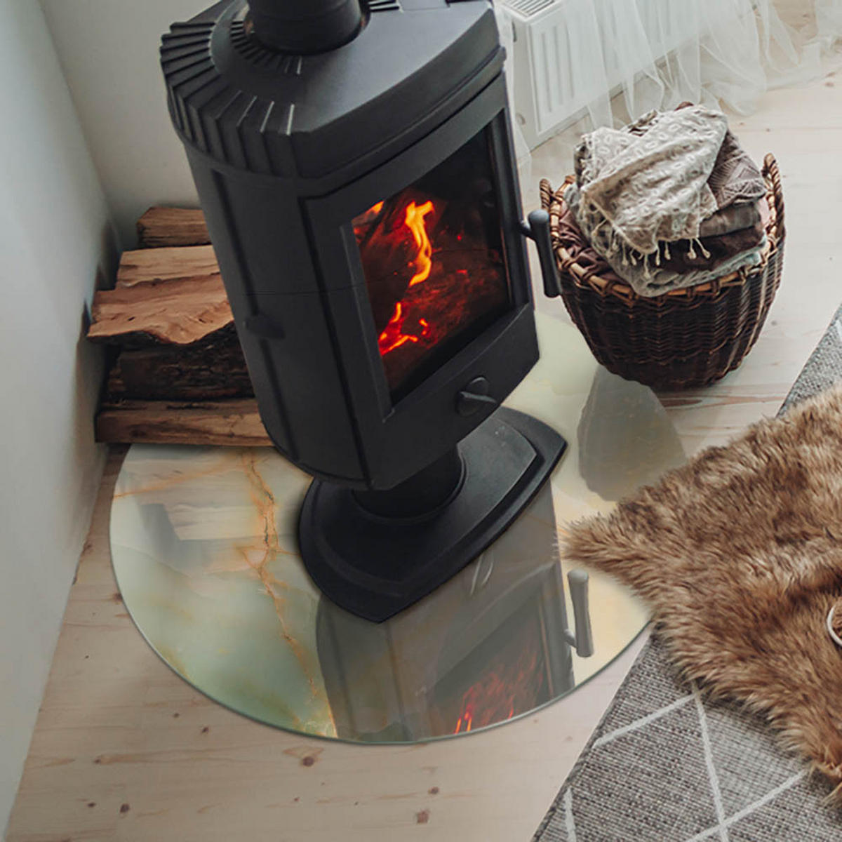 GLASPLATTE für Kamin Ø 70 cm Türkis - Türkis, Glas (70/70/0.4cm) - ArtPrintCave