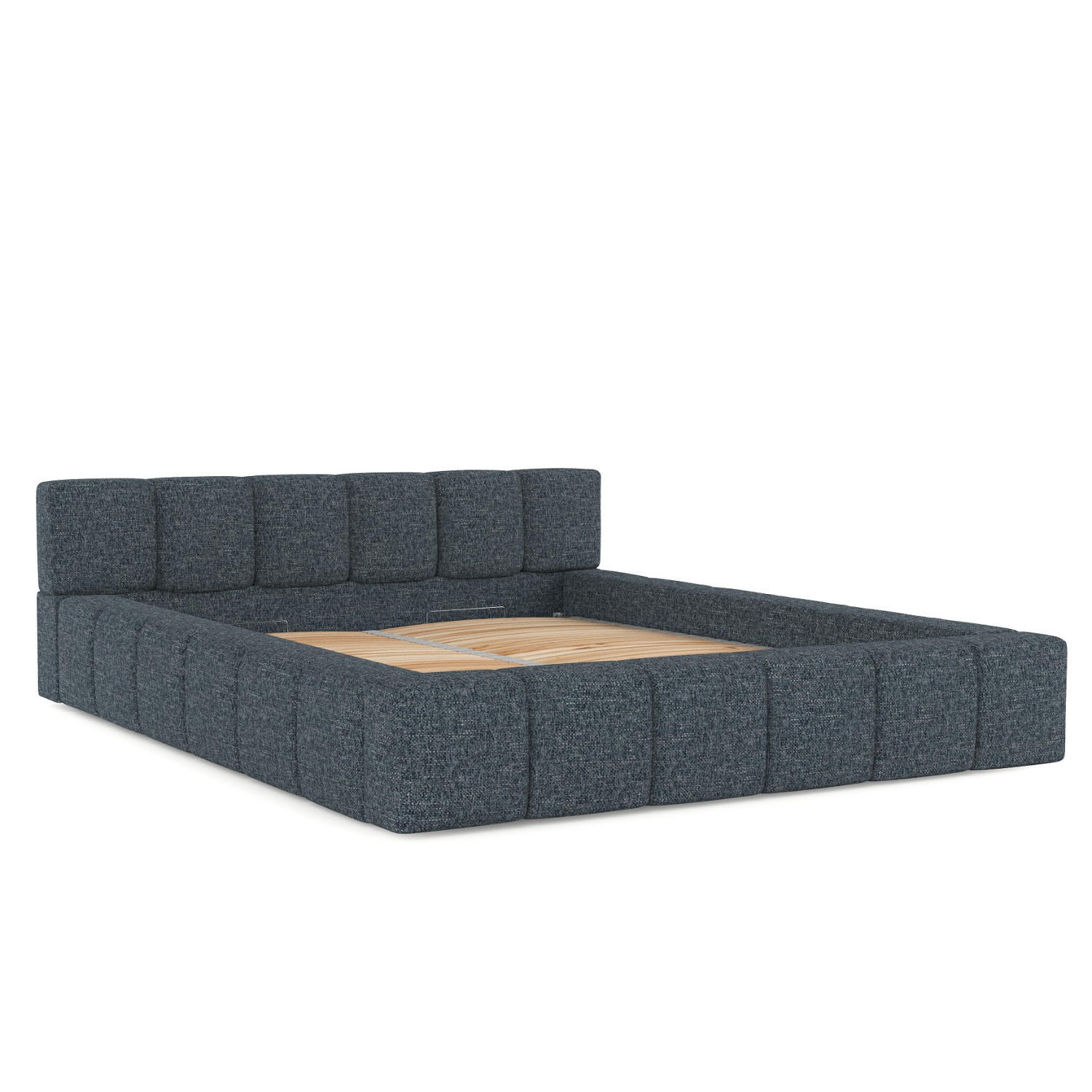 POLSTERBETT Milos mit Stauraum 160/200 cm Marineblau im Modesto Stoff - Schwarz/Naturfarben, Holz/Holzwerkstoff (160/200cm) - AltaBeds