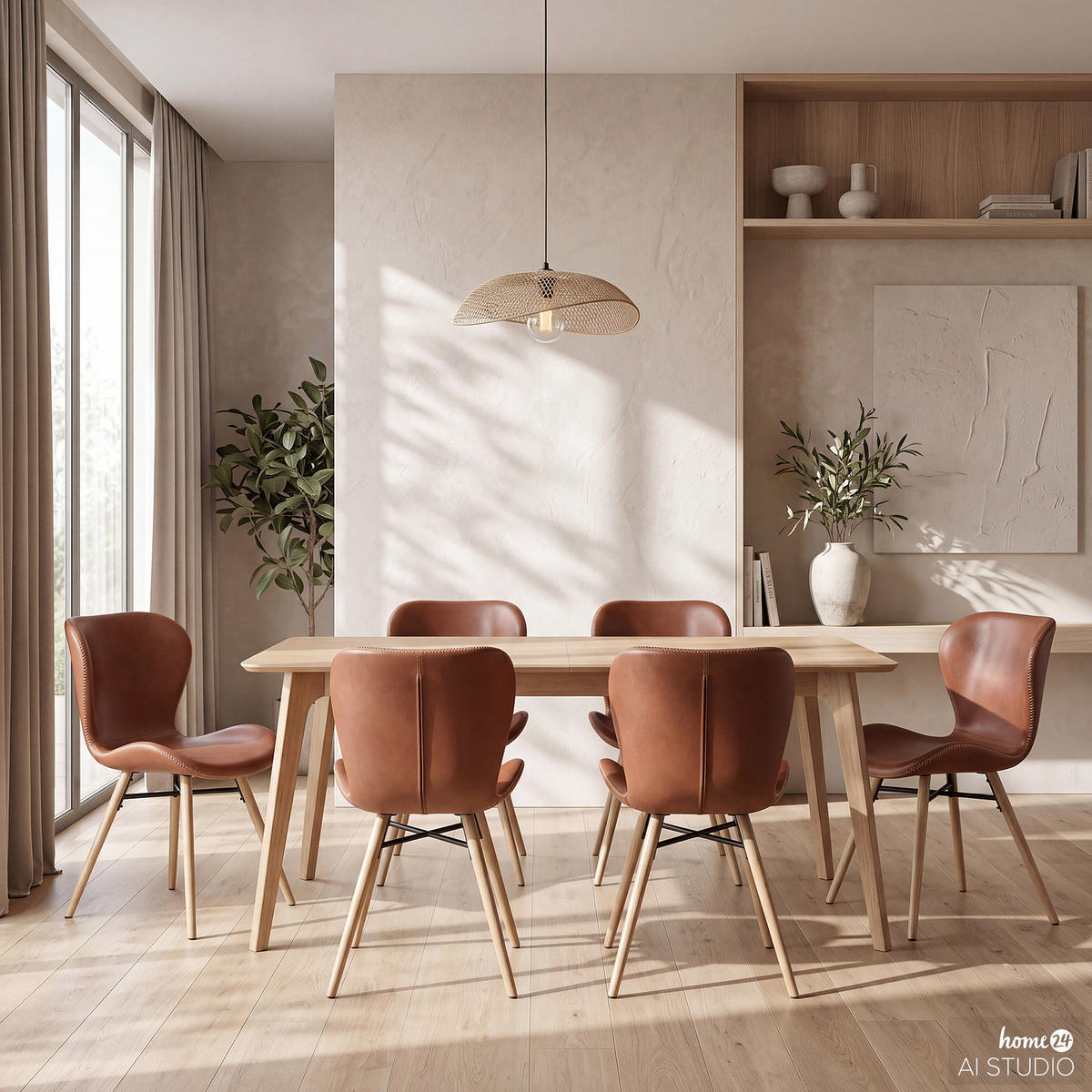 POLSTERSTUHL - Cognac/Eichefarben, Eichenholz/Holz (47/83/53cm) - home24