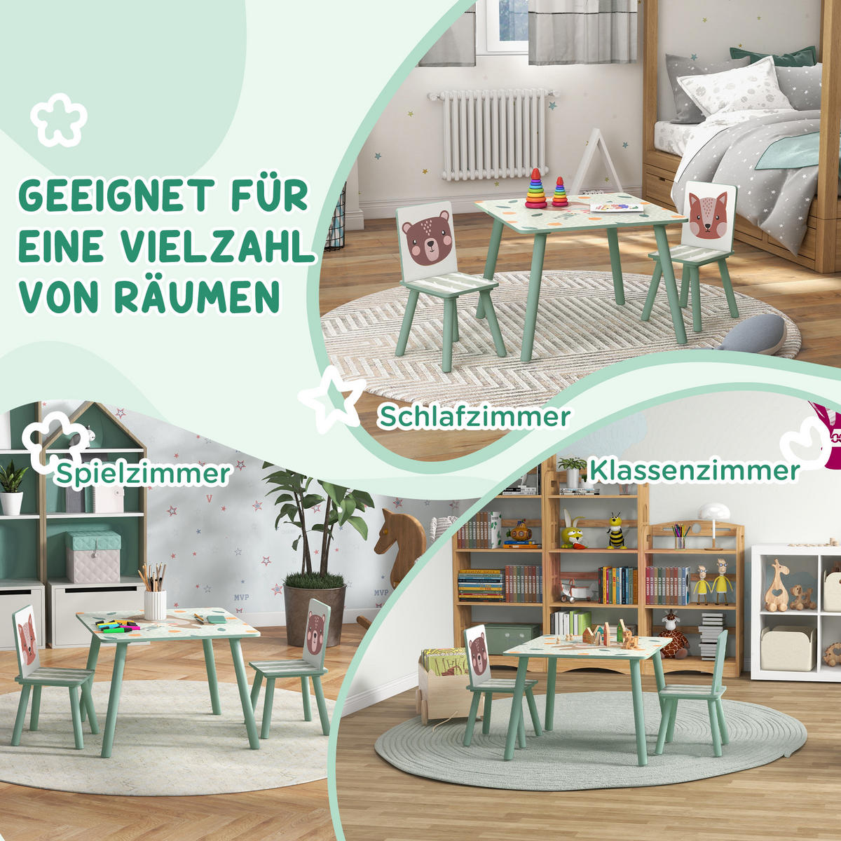 KINDERTISCHGRUPPE Grün 60.0/60.0/44.0cm - Grün, Holzwerkstoff (60/44/60cm)
