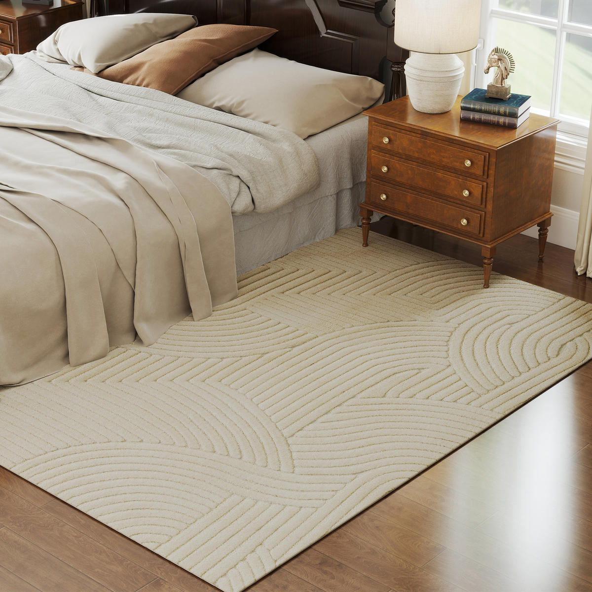 TEPPICH Anti-Rutsch Geometrisch Hochflor Wohnzimmerteppich mit Modern-Design - Creme, Textil (160/230cm) - HOMCOM