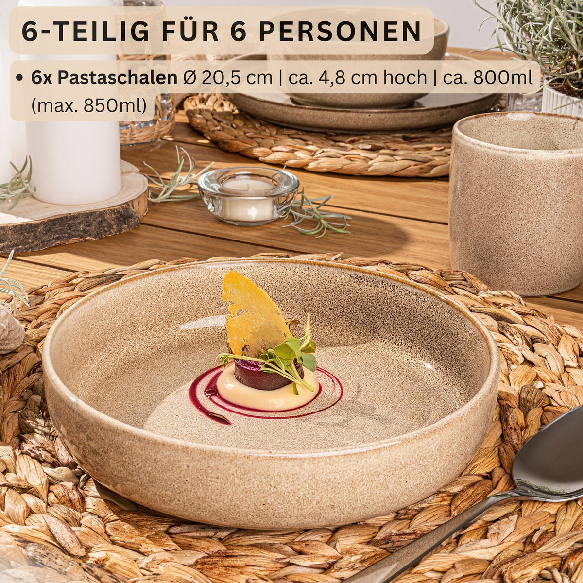 PASTASCHALEN SET KAIRO MOCHA - 6 teilig aus Steingut - Beige, Keramik (31.5cm) - Sänger