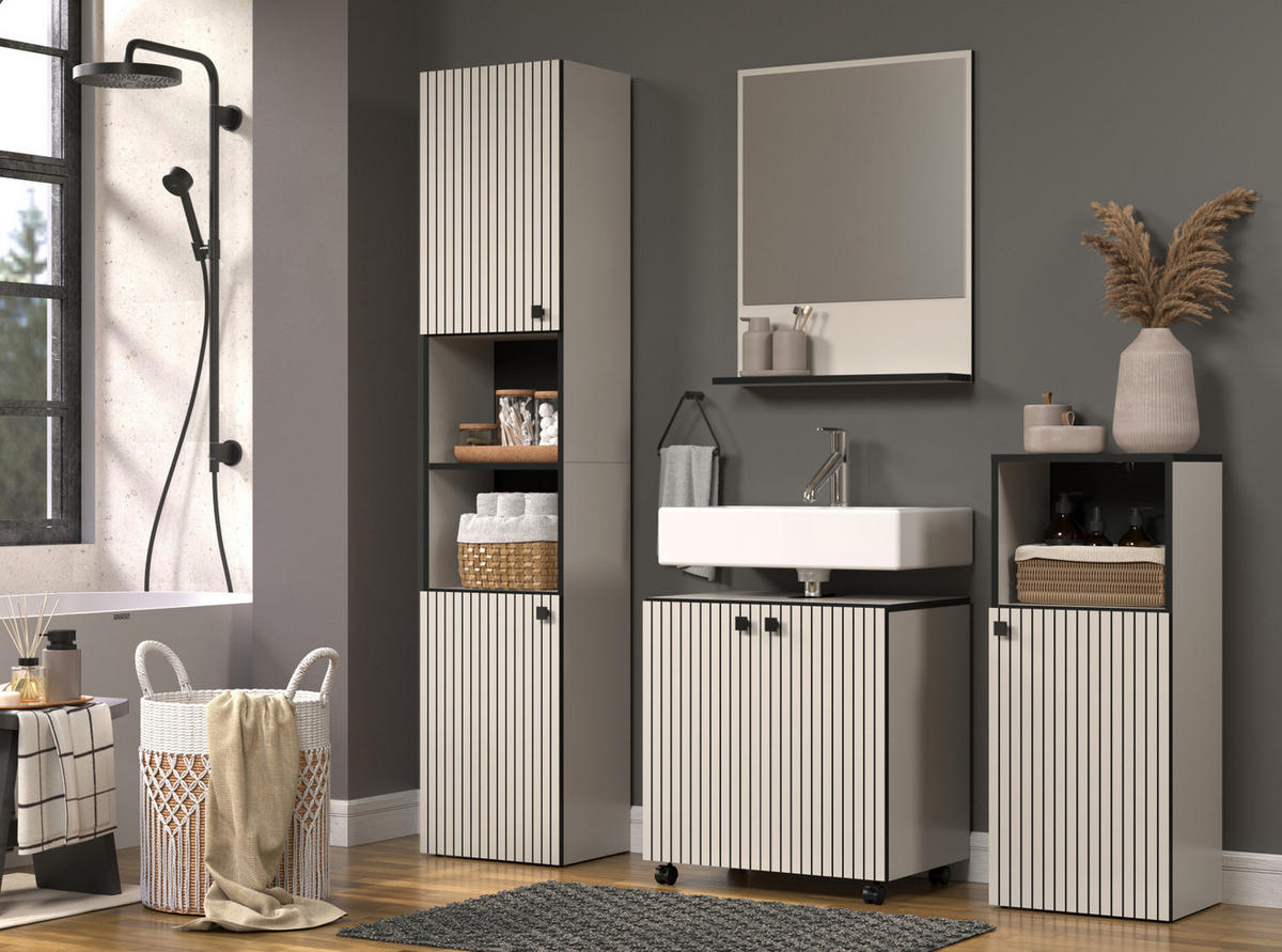 WASCHBECKENUNTERSCHRANK Kaschmir, grau 60 cm, Badschrank auf Rollen - Schwarz/Grau, Holzwerkstoff/Metall (42/64/60cm) - Top.Furn