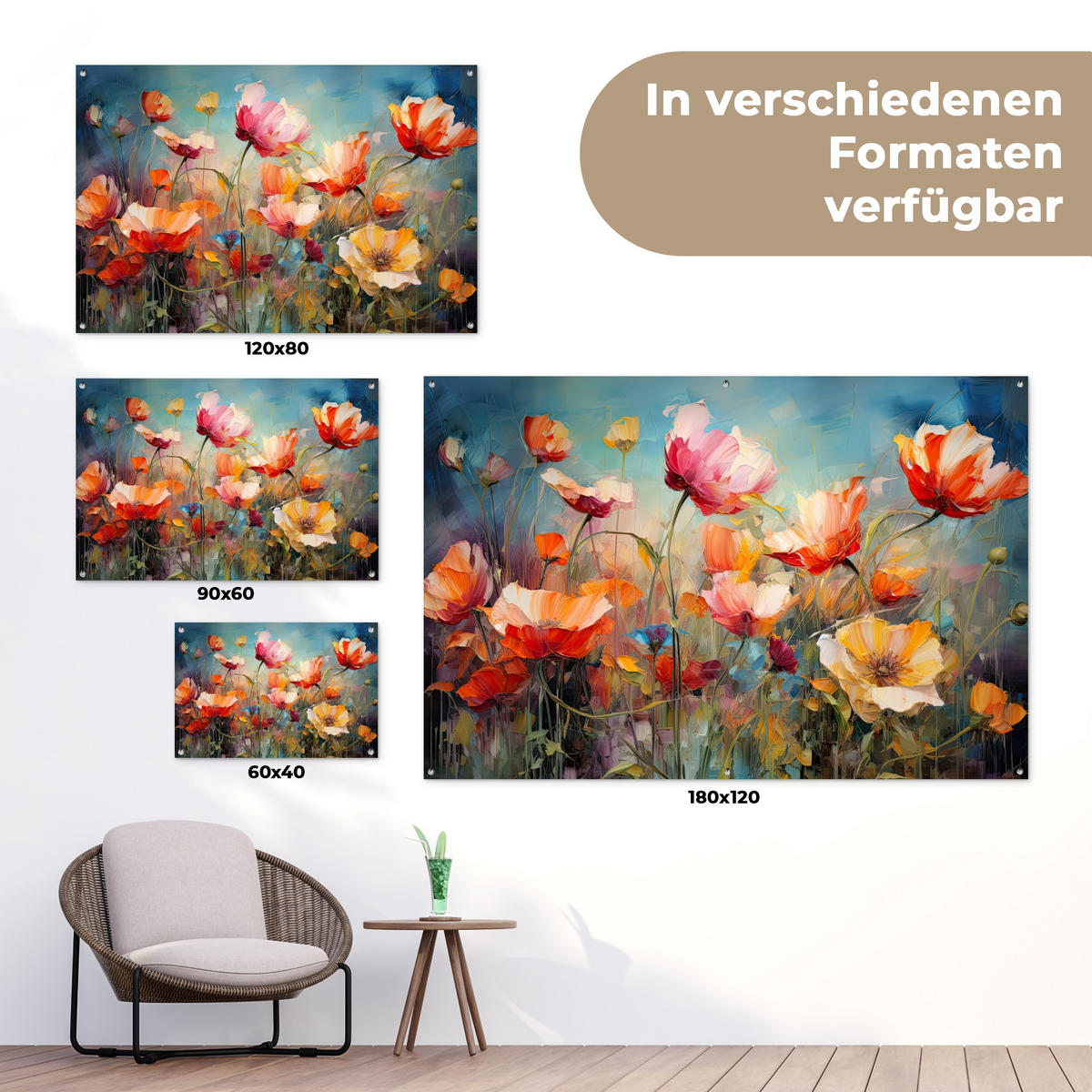 ZAHRADNÍ PLAKÁT Květiny - Akvarel - Umění - Botanické - Příroda 90x60 cm - pomerančová, plast (90/60/0.2cm) - OnlyWow