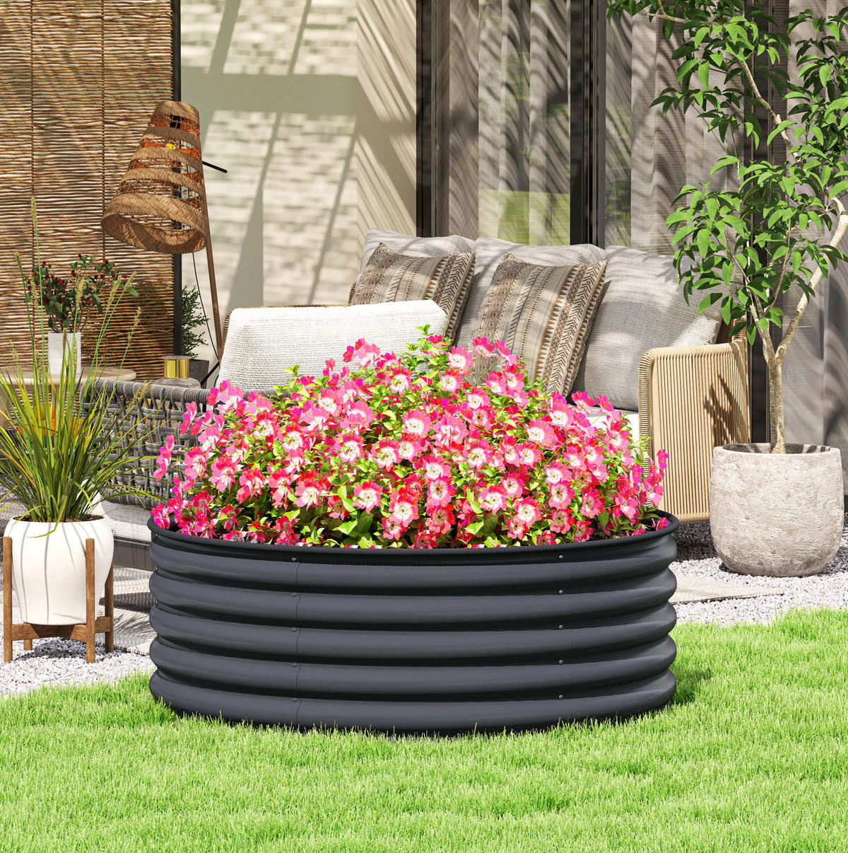 BLUMENKASTEN aus Stahl Ø120x43 cm in Dunkelgrau mit offener Basis - Dunkelgrau, Metall (120/43/120cm) - Modfu