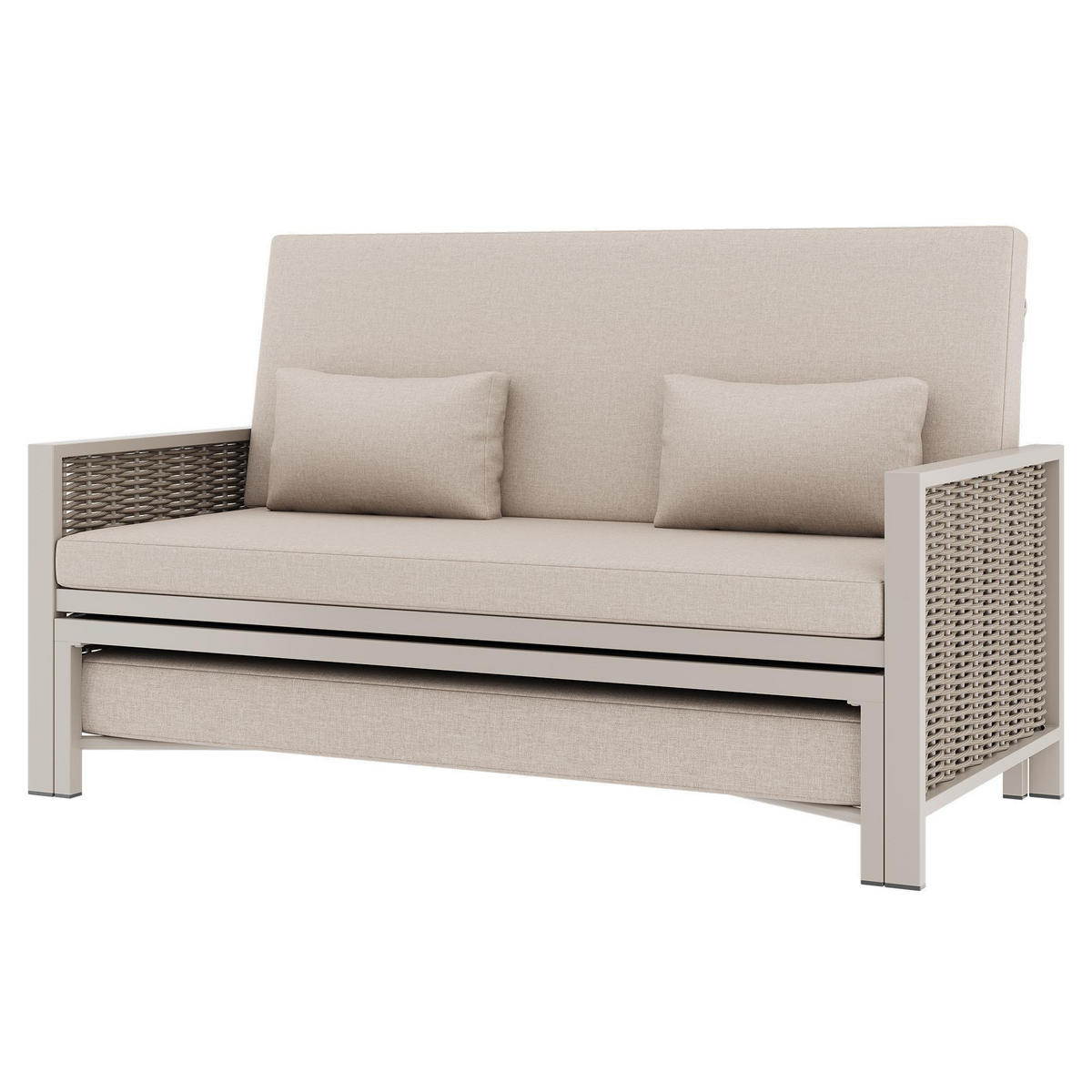 GARTENSOFA Verstellbare Rückenlehne (5-stufig, 0-65°), Khaki + Beige - Beige, Metall (131.5/91/151.3cm) - KOMHTOM