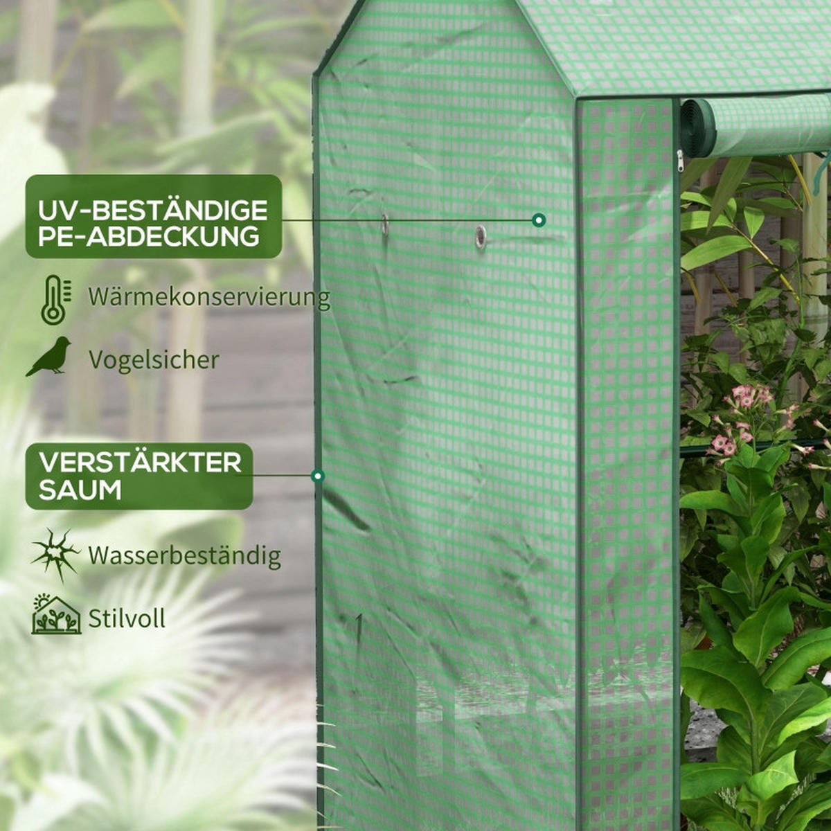 GEWÄCHSHAUS aus Stahl 100x80x150 cm in Grün mit 2 Türen - Grün, Metall (80/150/100cm) - Modfu