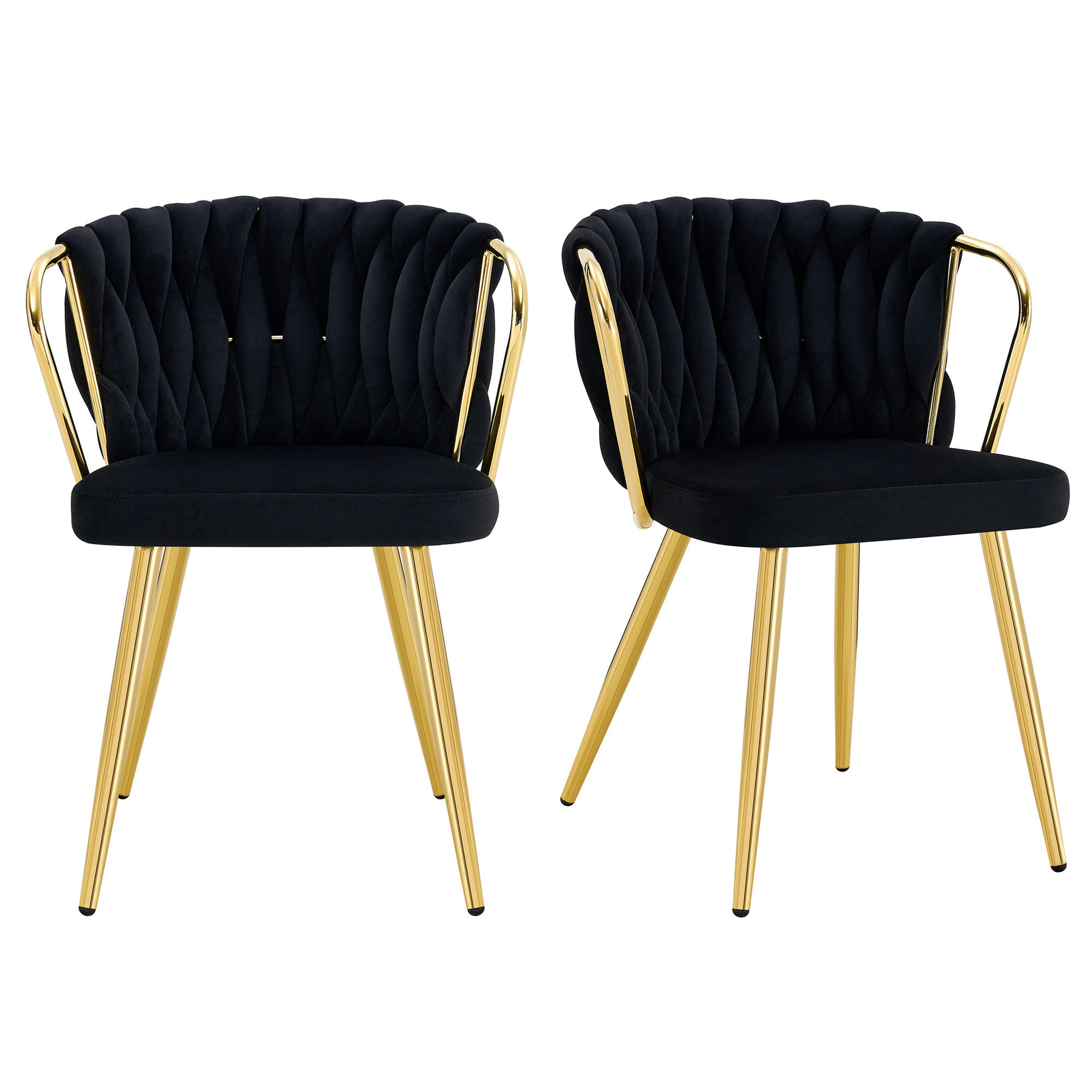 ESSZIMMERSTUHL 2ER-SET aus Samt mit goldenen Beinen, ergonomisch gepolstert - Schwarz, Textil (43/76/58cm) - Urban Meuble
