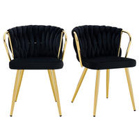 ESSZIMMERSTUHL 2ER-SET aus Samt mit goldenen Beinen, ergonomisch gepolstert - Schwarz, Textil (43/76/58cm) - Urban Meuble