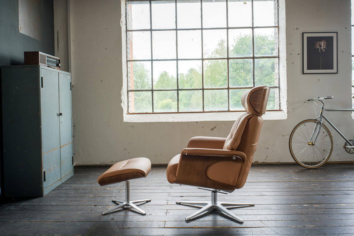RELAXSESSELSET TOSAR Braun Leder - Silberfarben/Braun, Leder/Metall (83/110/89cm) - KAWOLA