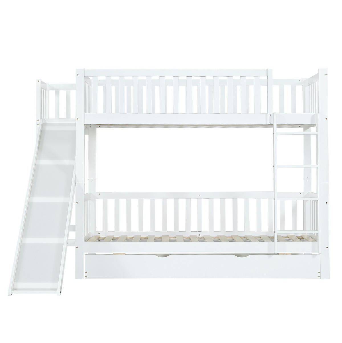 ETAGENBETT 250/172/170,5 cm aus Kiefer und MDF mit Rollbett und Rutsche Weiß - Weiß, Holzwerkstoff (90/200cm) - Modenvie