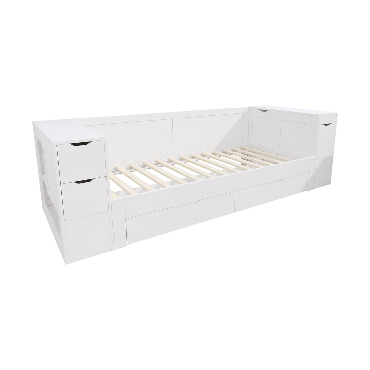 KINDERBETT mit Stauraum 90x200 cm Weiß mit Schublade und Nachttisch - Weiß, Holz (90/200cm) - Meubliv