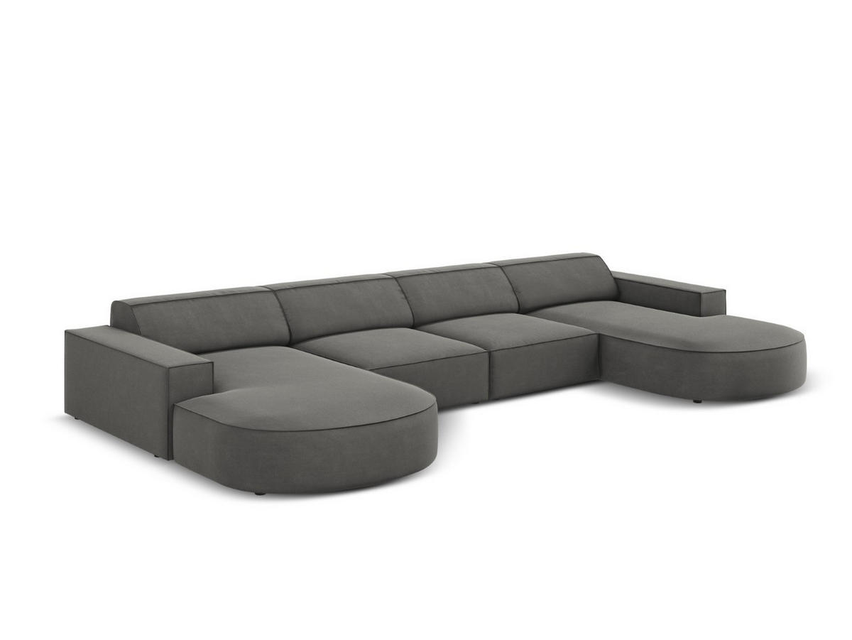 PANORAMASOFA Jodie aus Samt hellgrau 6 Sitzplätze - Hellgrau, Textil (166/70/364cm) - Micadoni