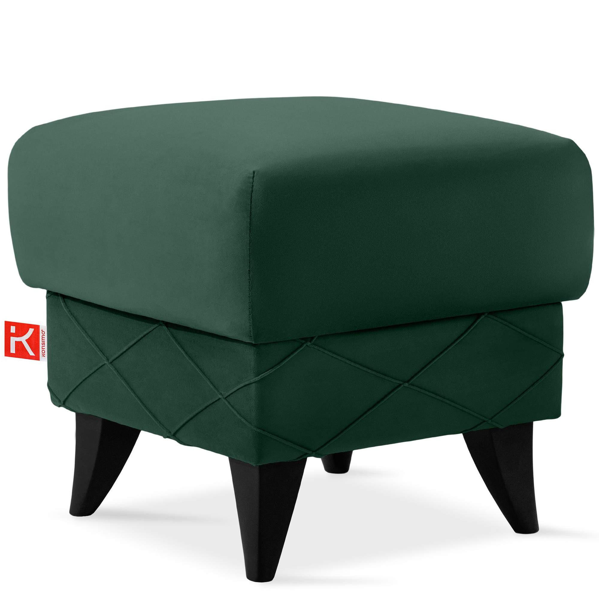 HOCKER GUSTAVO III Fußstütze, Velours, Dunkelgrün - Dunkelgrün, Holz/Holzwerkstoff (53/49/53cm) - KONSIMO®