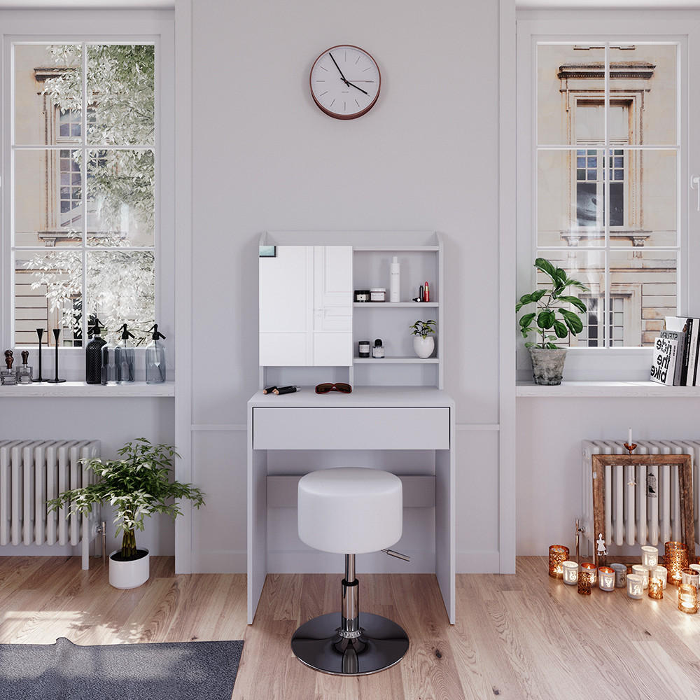 SCHMINKTISCH Laura Weiß 70 cm mit Hocker - Weiß, Holzwerkstoff (70/136/40cm) - Vicco