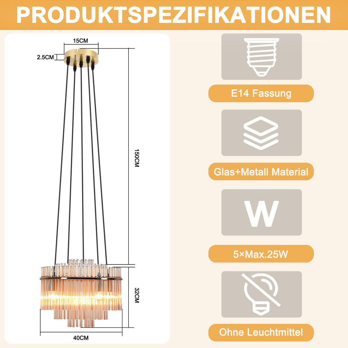 PENDELLEUCHTE BERGISCH Ⅲ 15/40/150 cm - Goldfarben, Metall (15/40/150cm) - Nettlife